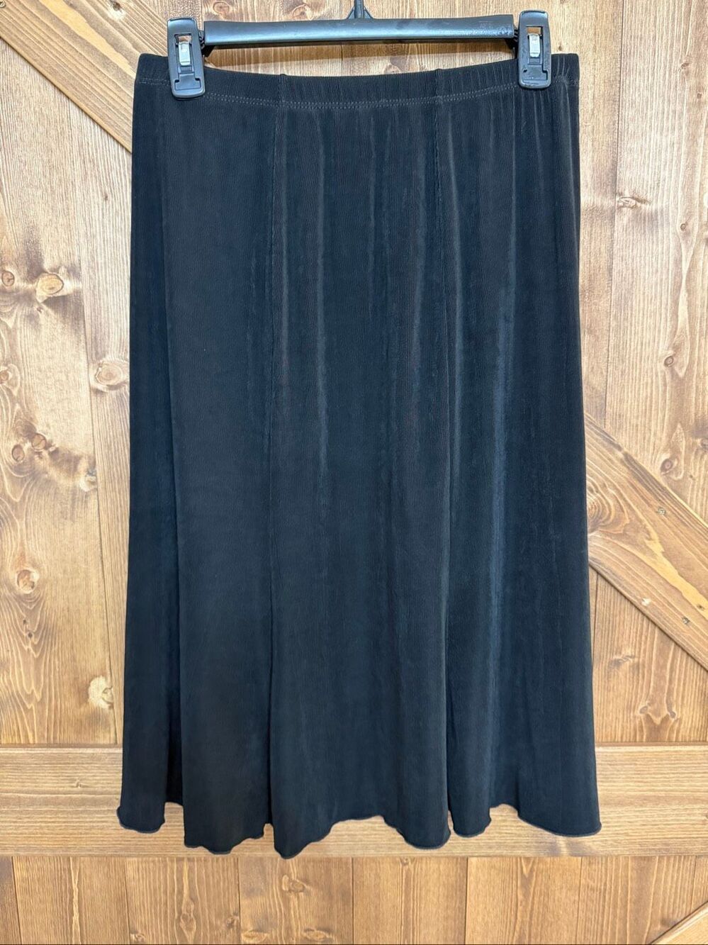 Choices Large Black Midi Skirt Pull On Stretch Flowy A-Line Made USA(9389)